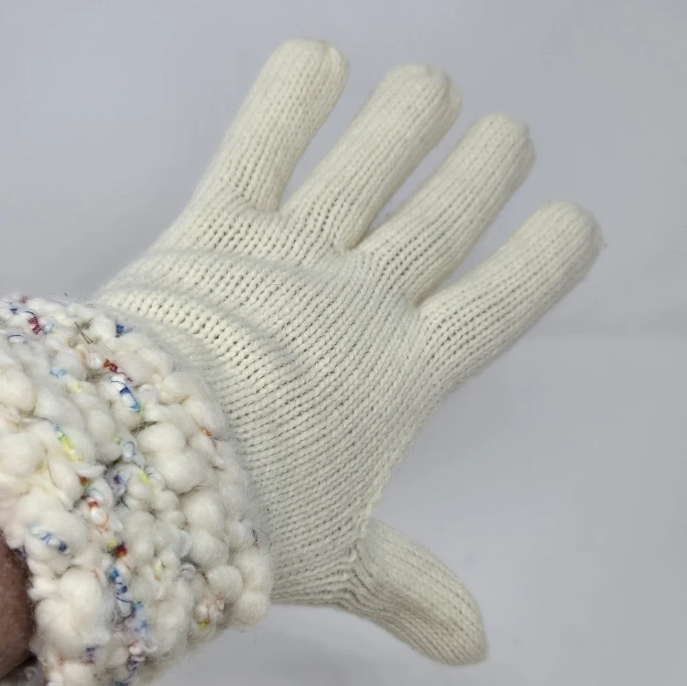 VINTAGE LIZ CLAIBORNE CREAM WOOL BLEND GLOVES BOULCE CONFETTI CUFFS WOMEN OS